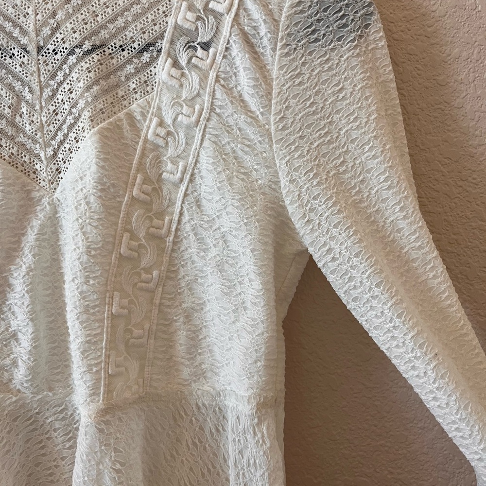 Free People Cream Lace Ling Sleeve Peplum top / Boho Western Cowgirl - Picture 7 of 13